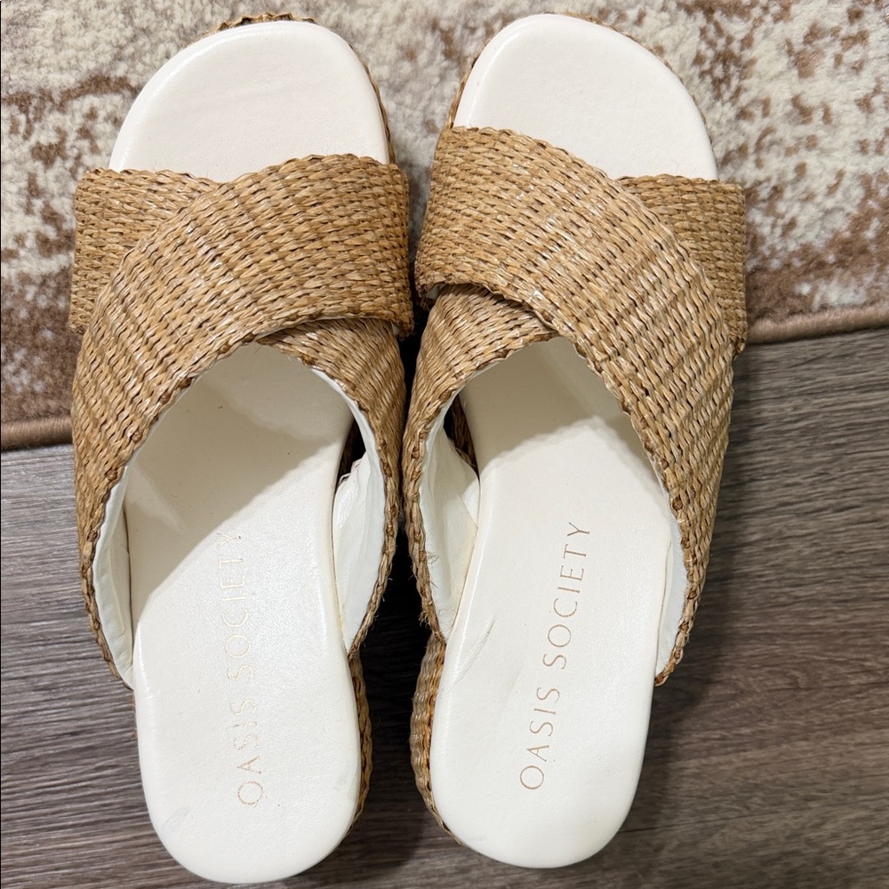 Oasis Society Cream Footbed Woven Cross-Strap Sandals
